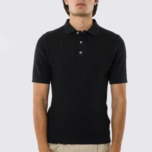 Polo mezze maniche nera da uomo con treccia interna ed elastici sulle maniche e sul fondo 100% cotone di filo tinta unita