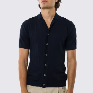 Polo mezze maniche blu da uomo con treccia quadrata interna ed elastici sulle maniche e sul fondo 100% cotone di filo tinta unita