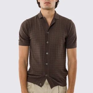 Polo mezze maniche marrone da uomo con treccia quadrata interna ed elastici sulle maniche e sul fondo 100% cotone di filo tinta unita