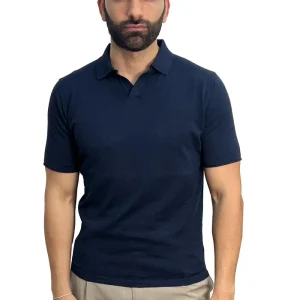 Polo mezze maniche blu da uomo finezza 14 con elastici sulle maniche e sul fondo 100% cotone di filo tinta unita