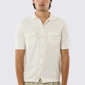 Polo mezze maniche panna modello con tasconi e bottoni clip in perla da uomo finezza 14 con elastici sulle maniche e sul fondo 100% cotone di filo tinta unita
