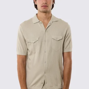 Polo mezze maniche beige modello con tasconi e bottoni clip in perla da uomo finezza 14 con elastici sulle maniche e sul fondo 100% cotone di filo tinta unita