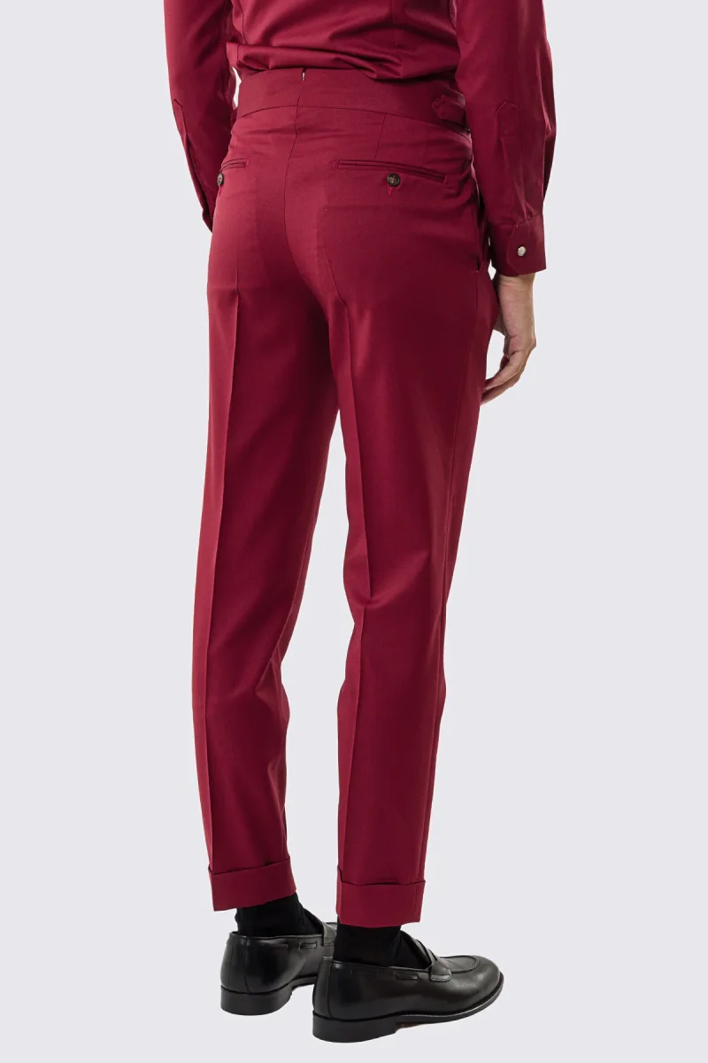 Pantalone uomo rosso vita alta con fibbie laterali tasca america in fresco lana 100% Vitale Barberis Canonico risvolto 5cm - immagine 5