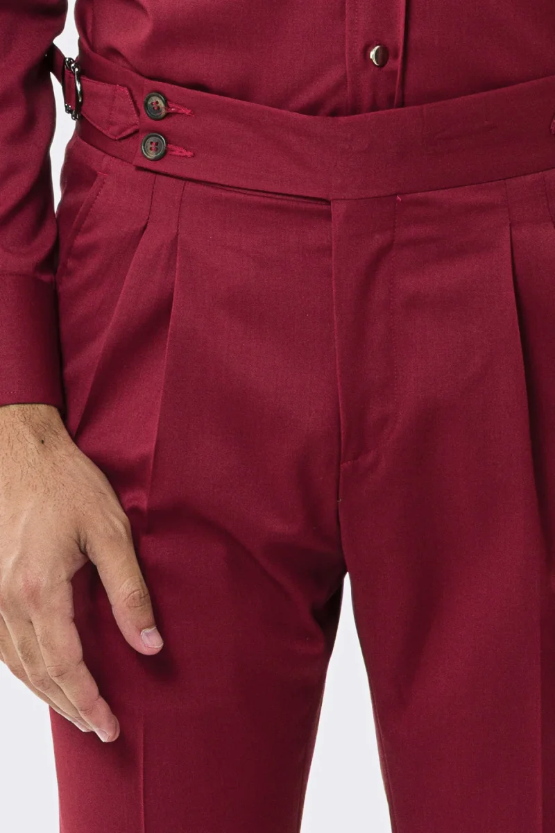 Pantalone uomo rosso vita alta con fibbie laterali tasca america in fresco lana 100% Vitale Barberis Canonico risvolto 5cm - immagine 6