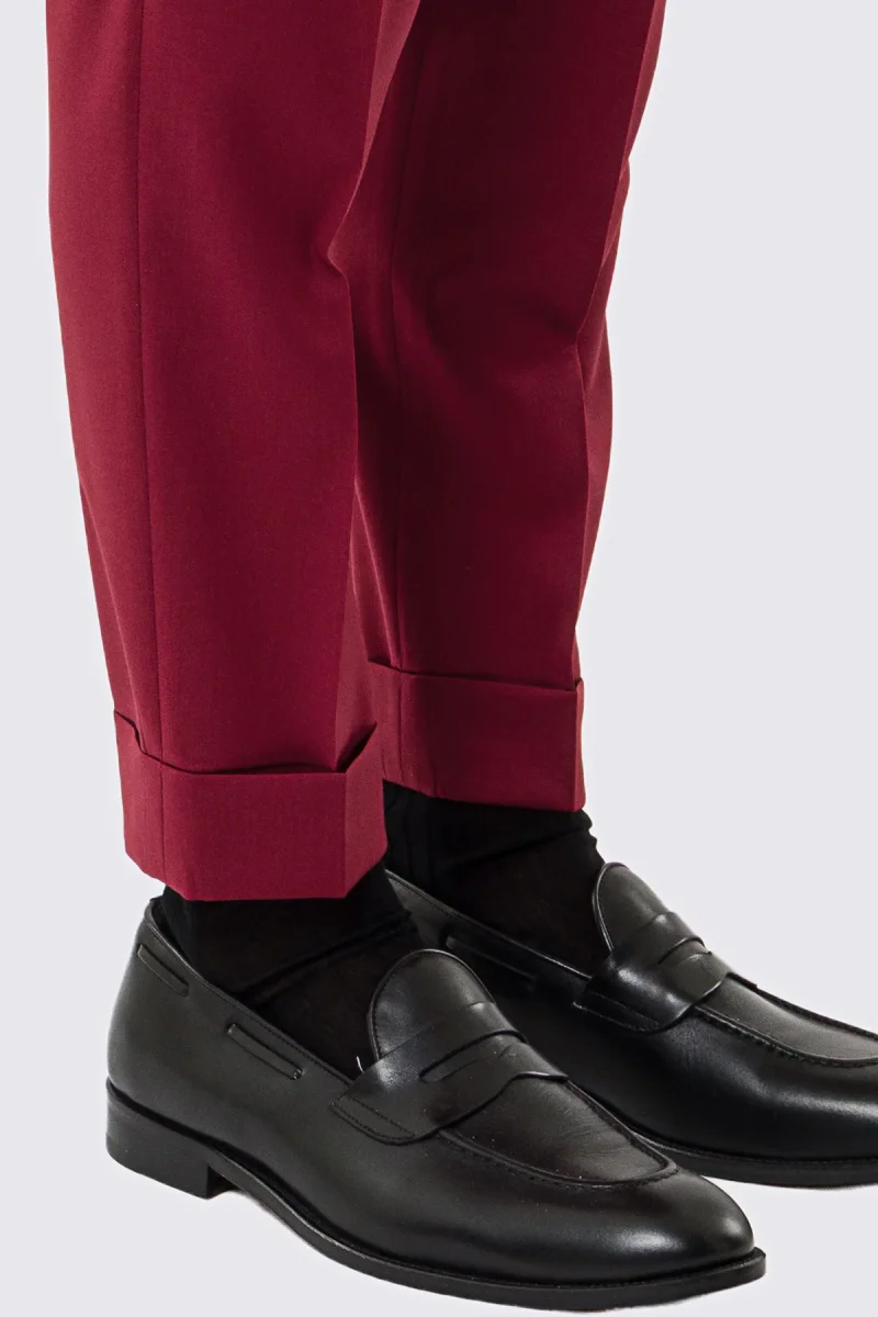 Pantalone uomo rosso vita alta con fibbie laterali tasca america in fresco lana 100% Vitale Barberis Canonico risvolto 5cm - immagine 7