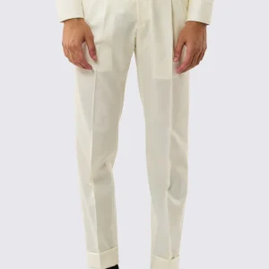 Pantalone uomo Panna vita alta con fibbie laterali tasca america in fresco lana 100% Vitale Barberis Canonico risvolto 5cm