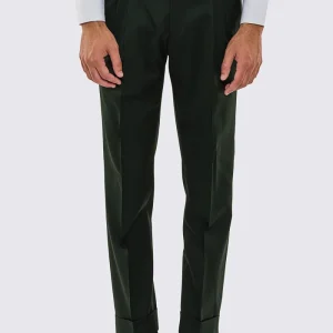 Pantalone uomo verde vita alta con fibbie laterali tasca america in fresco lana 100% Vitale Barberis Canonico risvolto 5cm
