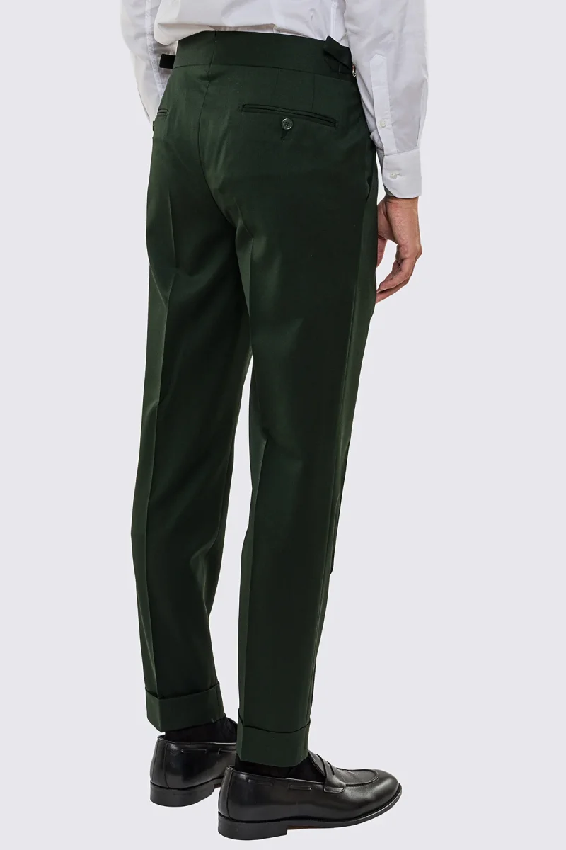 Pantalone uomo verde vita alta con fibbie laterali tasca america in fresco lana 100% Vitale Barberis Canonico risvolto 5cm - immagine 5
