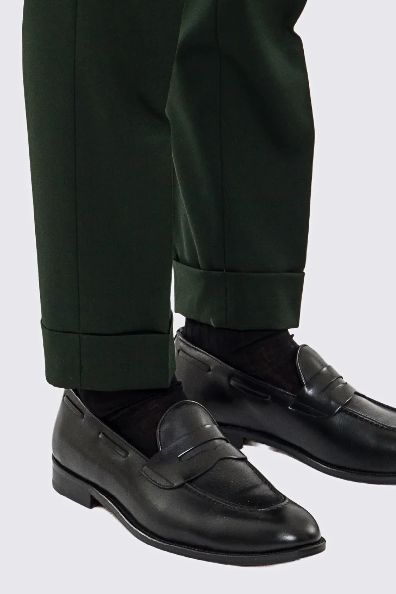 Pantalone uomo verde vita alta con fibbie laterali tasca america in fresco lana 100% Vitale Barberis Canonico risvolto 5cm - immagine 7