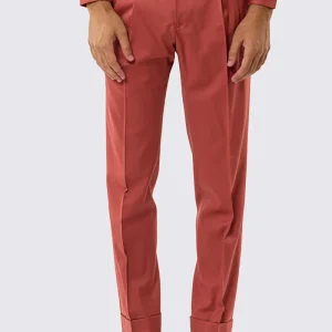 Pantalone uomo corallo vita alta con fibbie laterali tasca america in fresco lana 100% Vitale Barberis Canonico risvolto 5cm