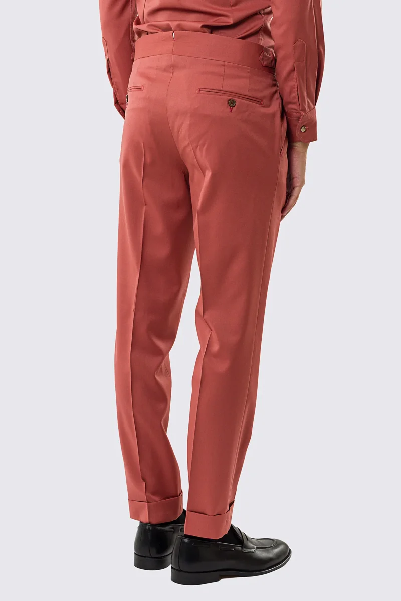 Pantalone uomo corallo vita alta con fibbie laterali tasca america in fresco lana 100% Vitale Barberis Canonico risvolto 5cm - immagine 5