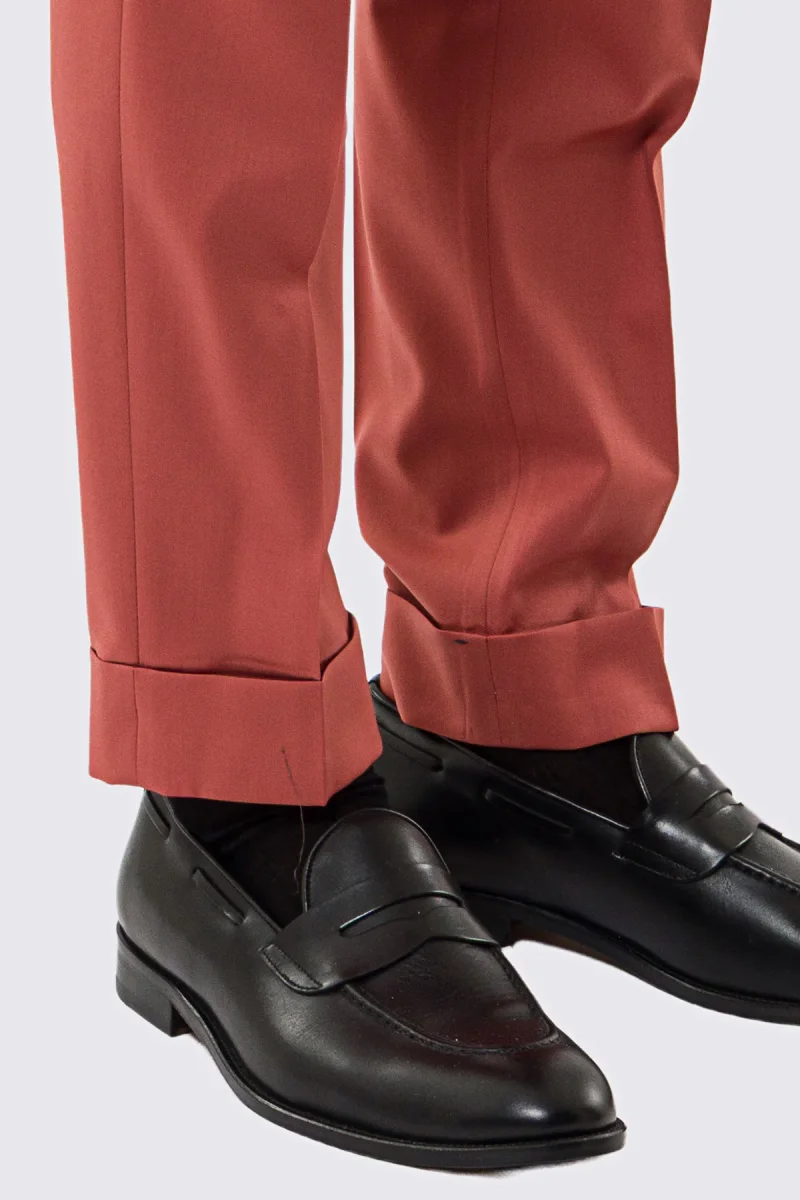 Pantalone uomo corallo vita alta con fibbie laterali tasca america in fresco lana 100% Vitale Barberis Canonico risvolto 5cm - immagine 7