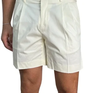 Bermuda uomo panna con doppia pinces vestibilità Regolare tasca america in cotone made in italy