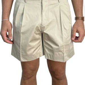 Bermuda uomo beige con doppia pinces vestibilità Regolare tasca america in cotone made in italy