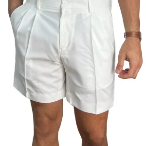 Bermuda uomo panna con doppia pinces vestibilità Regolare tasca america in poliviscosa effetto fresco lana made in italy