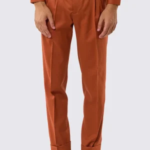 Pantalone uomo coccio vita alta fresco lana Vitale Barberis super 130’s tasca america con doppia pence e fibbie laterali regolabili risvolto 5cm