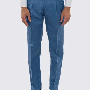 Pantalone uomo Denim vita alta con fibbie laterali regolabili 2 pinces tasca america in fresco lana 100% Vitale Barberis Canonico risvolto 5cm