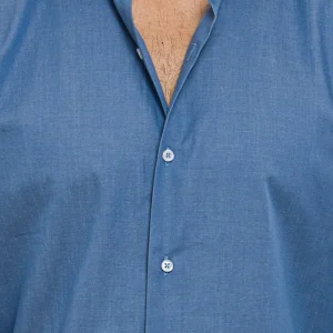 Camicia Uomo denim regular fit 100% cotone Collo semi francese polso smussato bottoni bianchi effetto madreperla