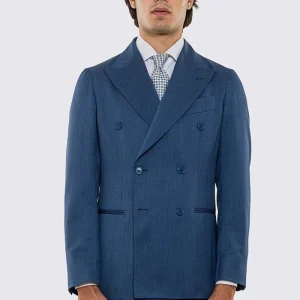 Giacca uomo doppiopetto Denim fresco lana super 130’s Vitale Barberis Canonico sfoderata Rever a lancia tasche a filo