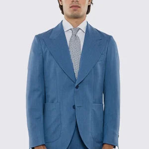 Giacca uomo Monopetto Denim fresco lana super 130’s Vitale Barberis Canonico sfoderata Rever a lancia tasche a toppe