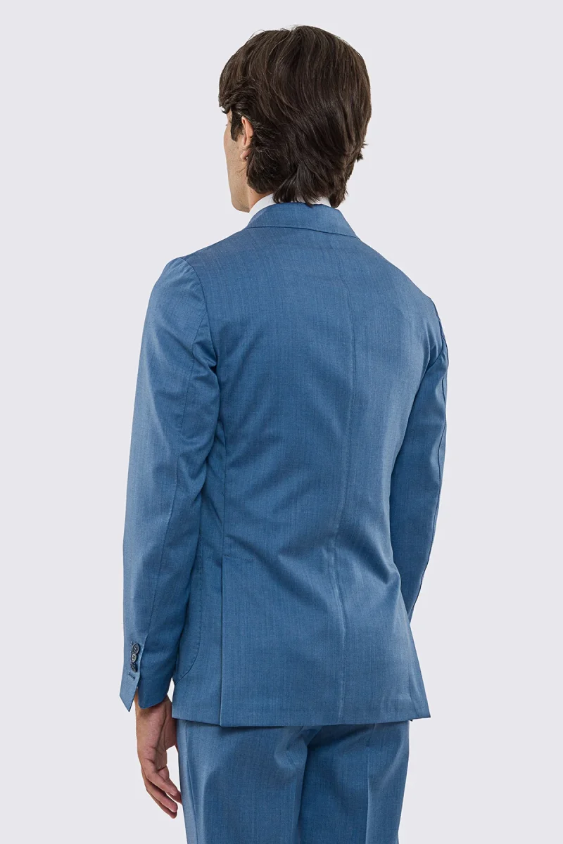 Abito uomo Monopetto Denim fresco lana super 130’s Vitale Barberis Canonico sfoderata Rever a lancia tasche a toppe - immagine 7