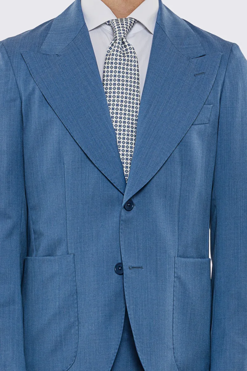 Abito uomo Monopetto Denim fresco lana super 130’s Vitale Barberis Canonico sfoderata Rever a lancia tasche a toppe - immagine 9