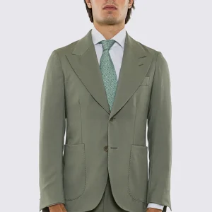 Giacca uomo Monopetto salvia fresco lana super 130’s Vitale Barberis Canonico sfoderata Rever a lancia tasche a toppe