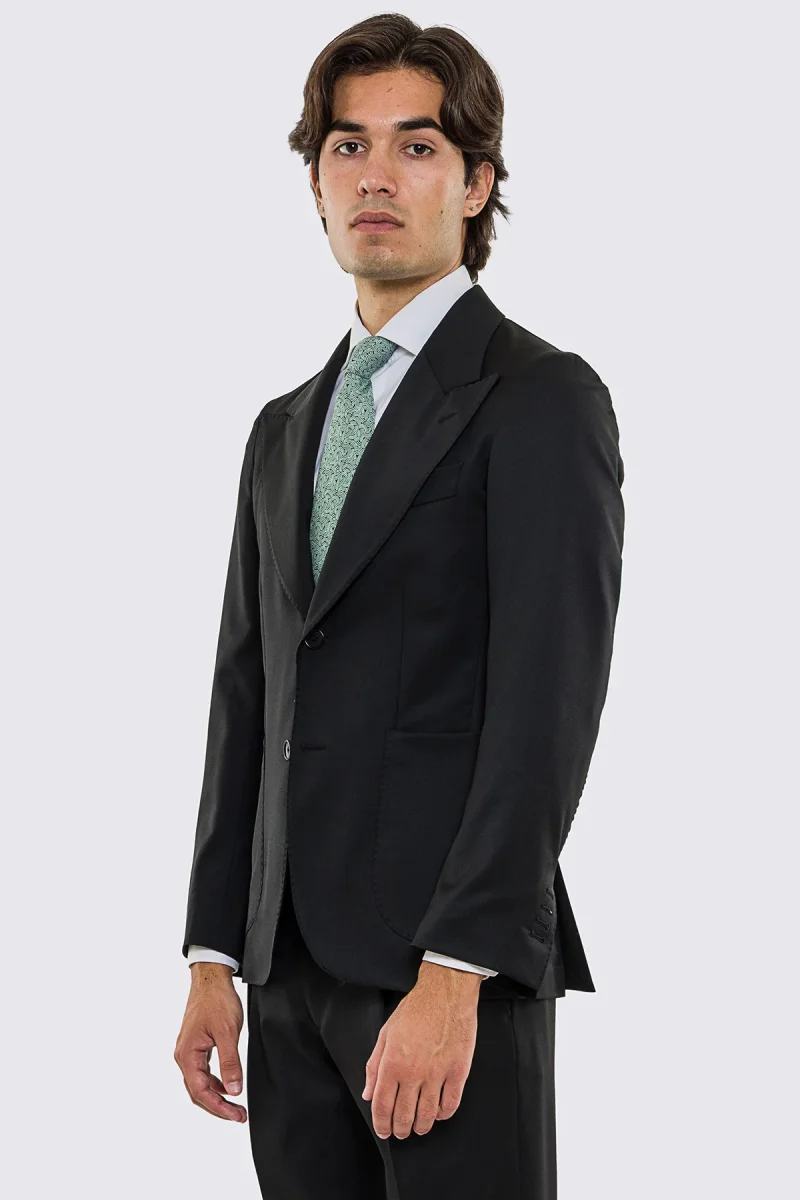 Abito uomo Monopetto nera fresco lana super 130’s Vitale Barberis Canonico sfoderata Rever a lancia tasche a toppe - immagine 7