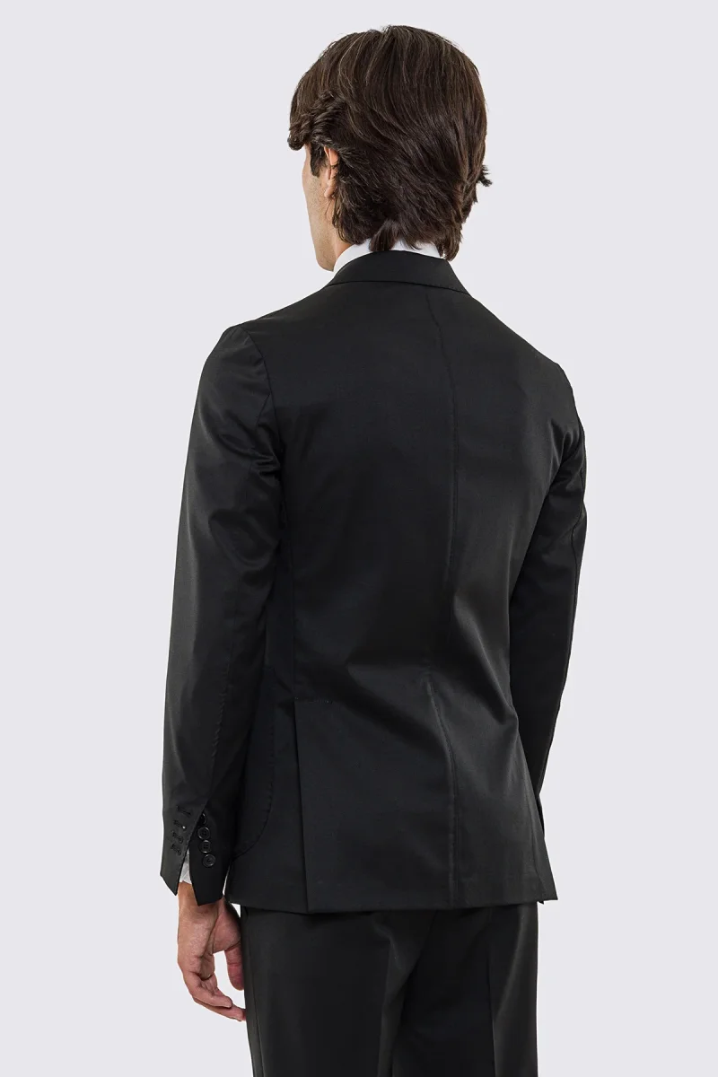 Abito uomo Monopetto nera fresco lana super 130’s Vitale Barberis Canonico sfoderata Rever a lancia tasche a toppe - immagine 6