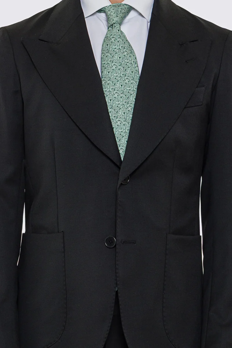 Abito uomo Monopetto nera fresco lana super 130’s Vitale Barberis Canonico sfoderata Rever a lancia tasche a toppe - immagine 3