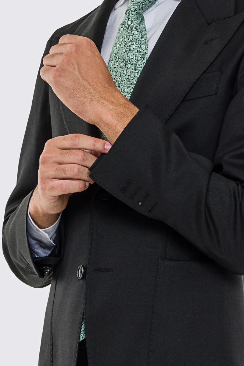 Abito uomo Monopetto nera fresco lana super 130’s Vitale Barberis Canonico sfoderata Rever a lancia tasche a toppe - immagine 5