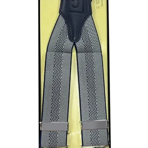 Bretelle da uomo blu Fantasia Elasticizzate 3,5 cm regolabili con chiusura pinze argento