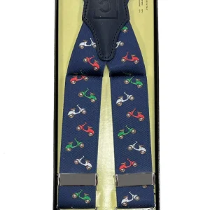 Bretelle da uomo blu Fantasia Elasticizzate 3,5 cm regolabili con chiusura pinze argento