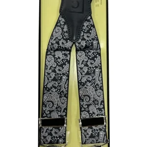 Bretelle da uomo nere Fantasia Elasticizzate 3,5 cm regolabili con chiusura pinze argento