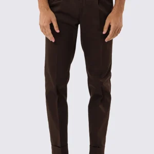 Pantalone uomo Marrone vita alta con fibbie laterali tasca america in cotone leggermente elastico risvolto 5cm made in italy
