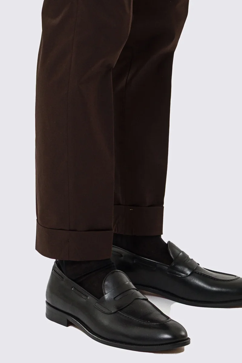 Pantalone uomo Marrone vita alta con fibbie laterali tasca america in cotone leggermente elastico risvolto 5cm made in italy - immagine 7