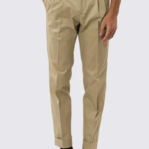 Pantalone uomo Beige vita alta con fibbie laterali tasca america in cotone leggermente elastico risvolto 5cm made in italy