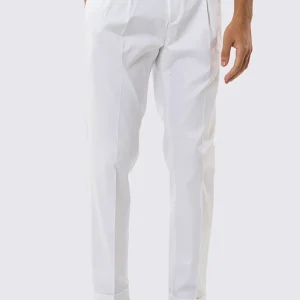 Pantalone uomo Bianco vita alta con fibbie laterali tasca america in cotone leggermente elastico risvolto 5cm made in italy