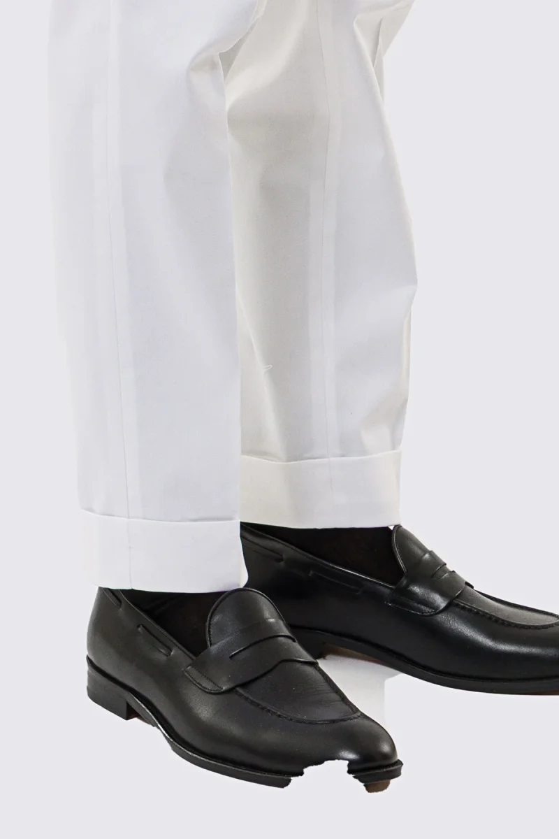 Pantalone uomo Bianco vita alta con fibbie laterali tasca america in cotone leggermente elastico risvolto 5cm made in italy - immagine 7