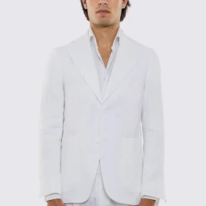 Abito uomo Monopetto bianco in lino 100% sfoderata Rever classico 11 cm tasche a toppe