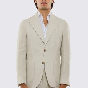 Abito uomo Monopetto Beige in lino 100% sfoderata Rever classico 11 cm tasche a toppe