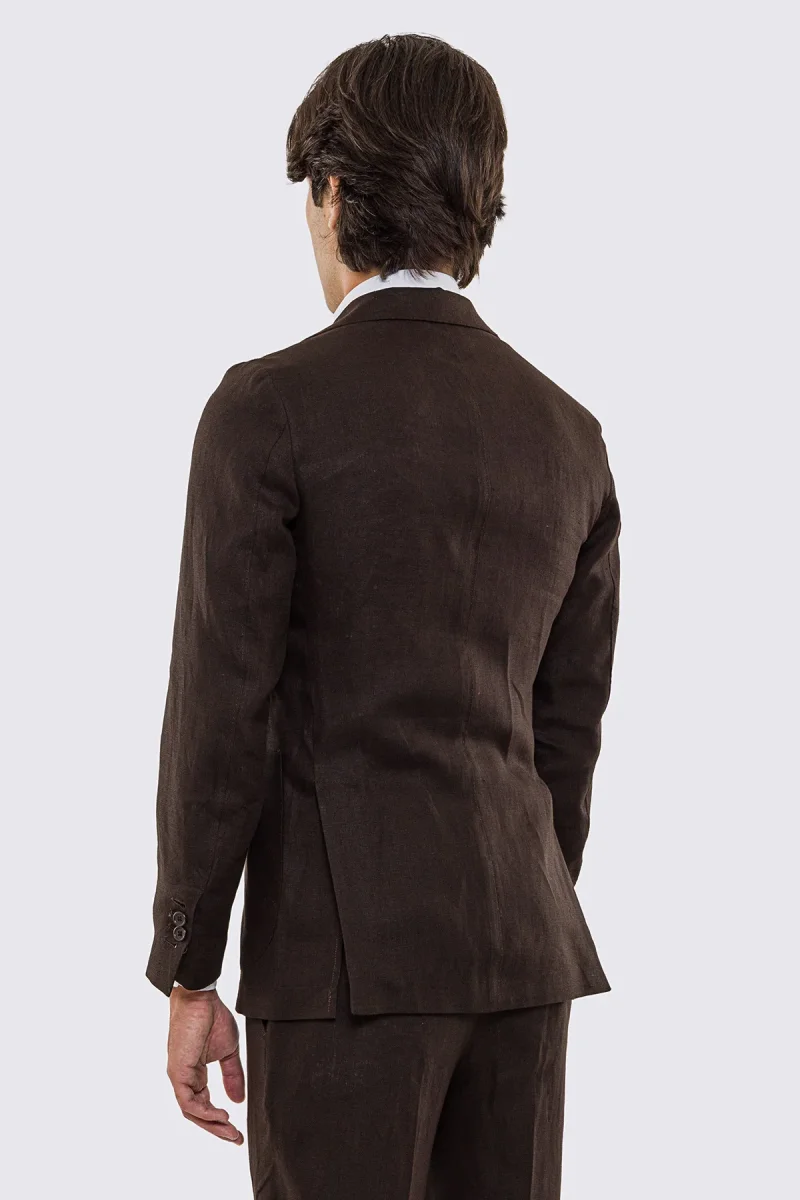 Giacca uomo Monopetto Marrone in lino 100% sfoderata Rever classico 11 cm tasche a toppe - immagine 5