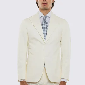 Giacca uomo Monopetto Panna in cotone leggermente elastico sfoderata Rever classico 11 cm tasche a toppe