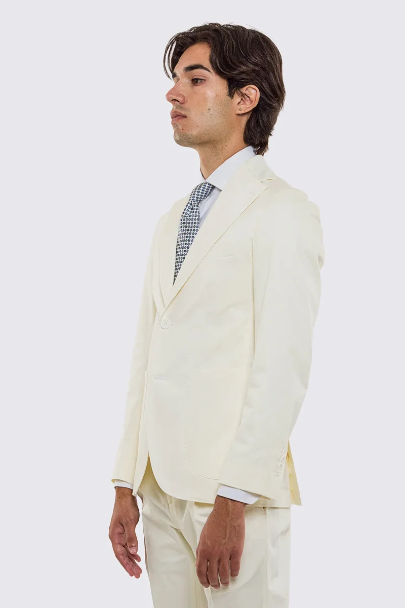 Abito uomo Monopetto Panna in cotone leggermente elastico sfoderata Rever classico 11 cm tasche a toppe - immagine 8