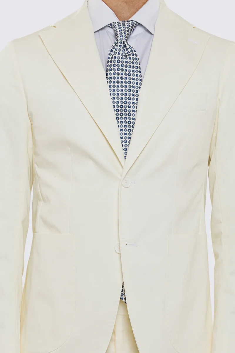 Giacca uomo Monopetto Panna in cotone leggermente elastico sfoderata Rever classico 11 cm tasche a toppe - immagine 6