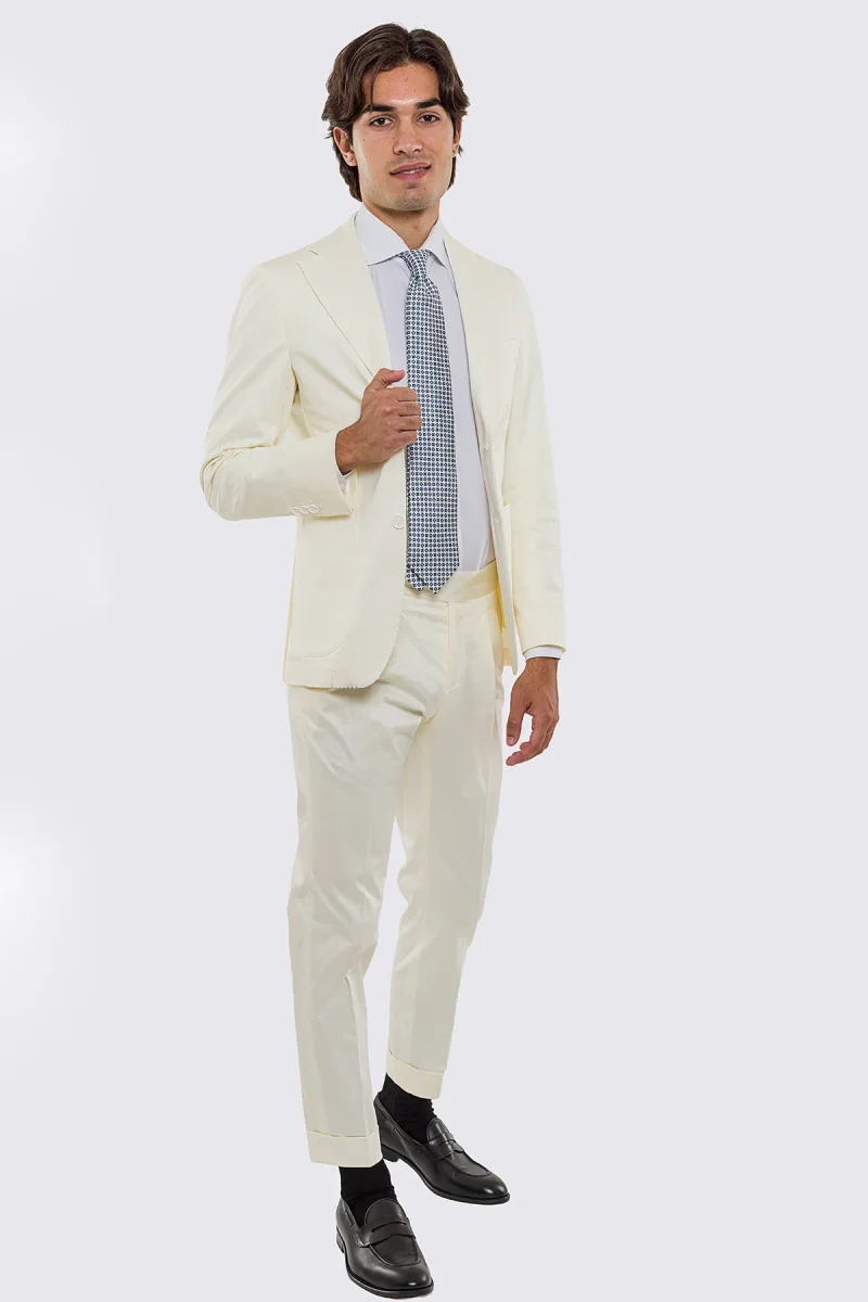 Giacca uomo Monopetto Panna in cotone leggermente elastico sfoderata Rever classico 11 cm tasche a toppe - immagine 3