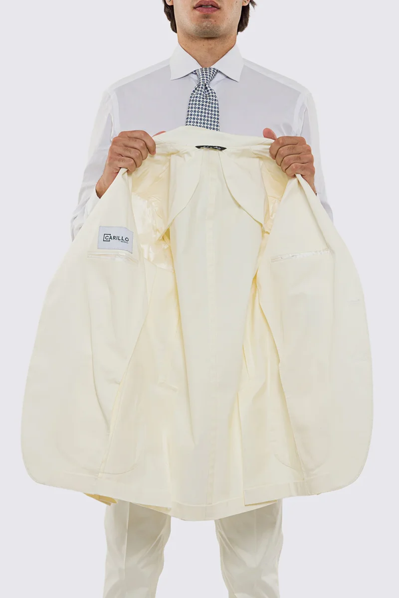 Abito uomo Monopetto Panna in cotone leggermente elastico sfoderata Rever classico 11 cm tasche a toppe - immagine 4