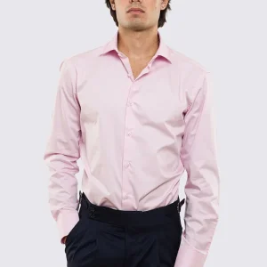Camicia Uomo rosa slim fit in cotone 100% Collo semi francese tinta unita sartoriale