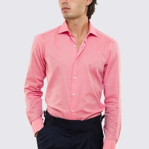 Camicia Uomo salmone effetto melange slim fit in cotone 100% Collo semi francese tinta unita sartoriale