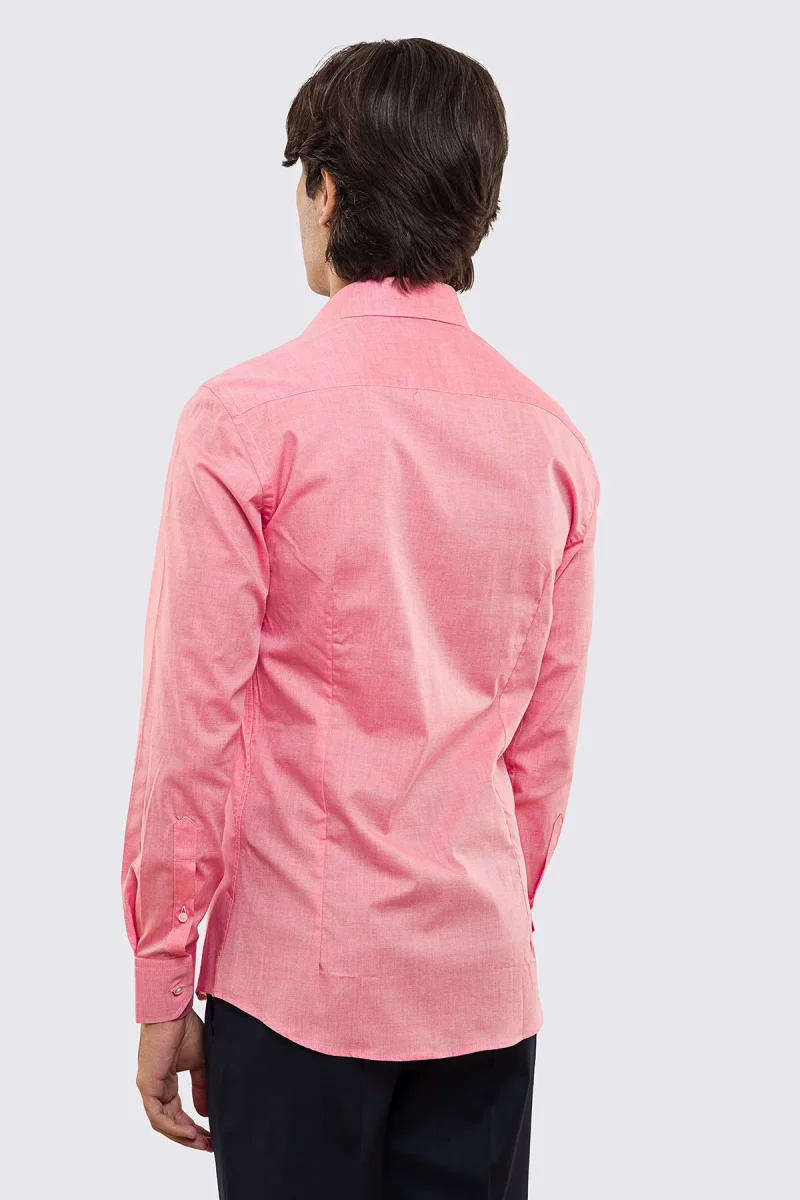 Camicia Uomo salmone effetto melange slim fit in cotone 100% Collo semi francese tinta unita sartoriale - immagine 4